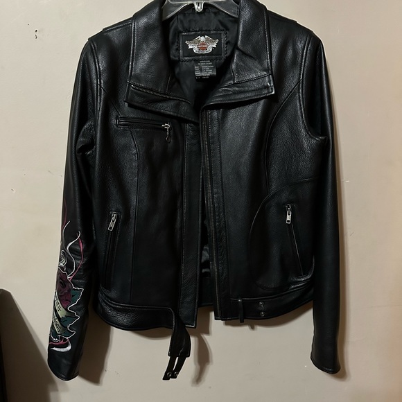 Harley Davidson leather riding jacket women’s medium with rose motif - Picture 11 of 11